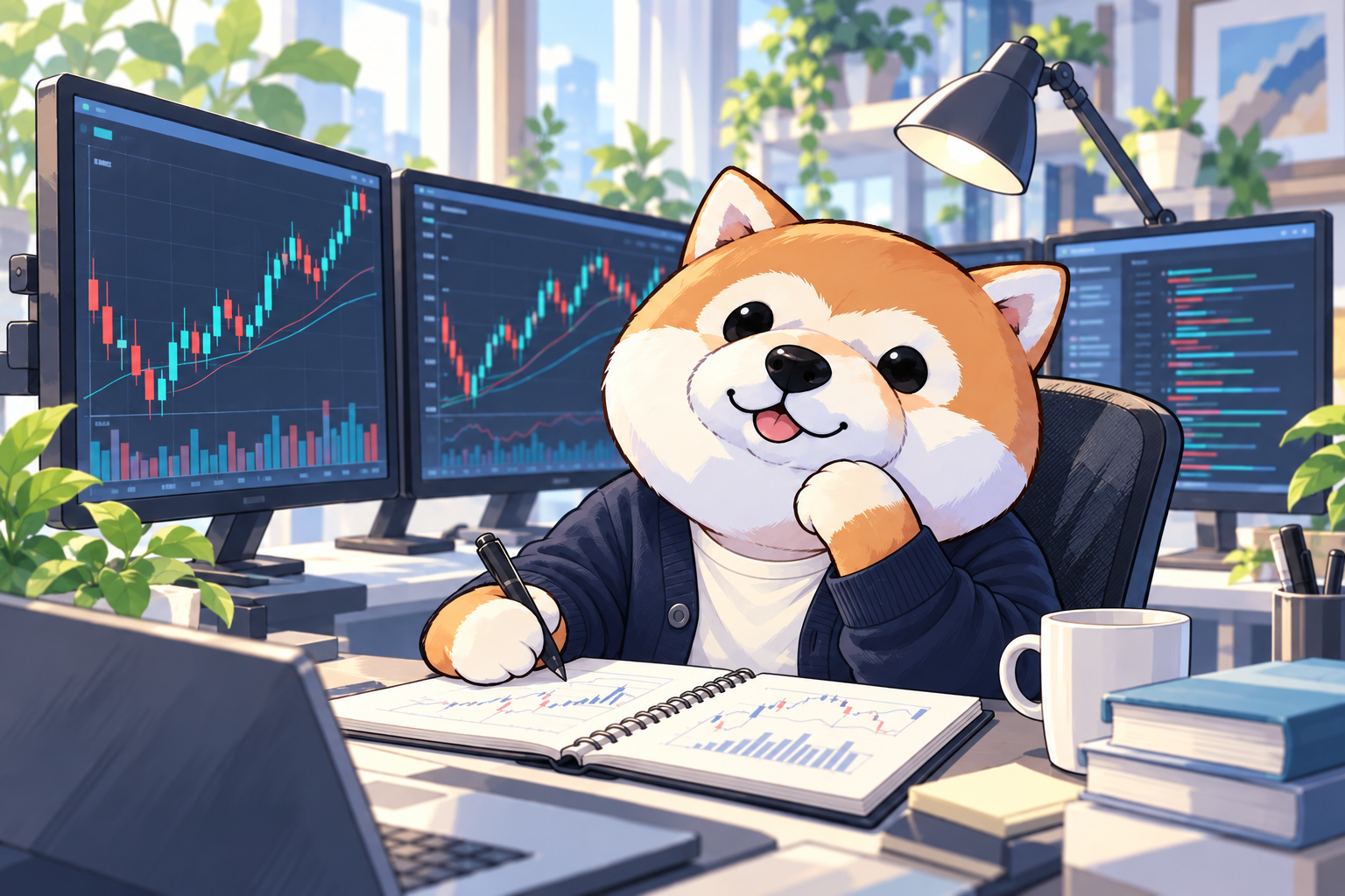 ドル円相場を観測する柴犬の研究員